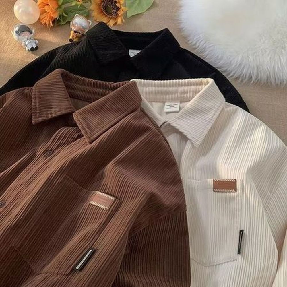 Men's Long-Sleeved Shirt Loose Inner Wear Retro High-End Mens Shirt Jacket
