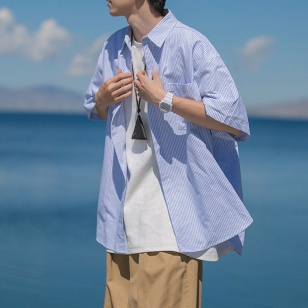 Men's Striped Short Sleeve Casual Shirt