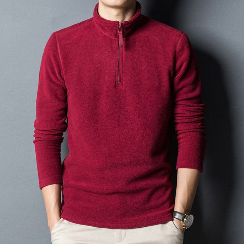 Men's Stand-up Collar Fleece Sweatshirt with Half Zipper Hoodie